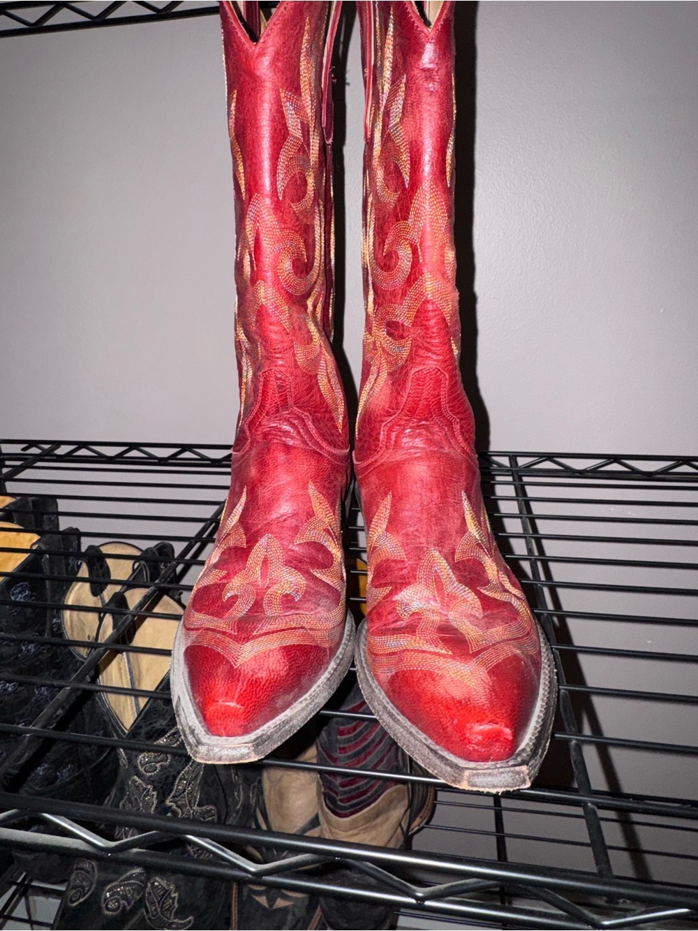 Old Gringo Red and Gold Embroidered Leather Heeled Boots